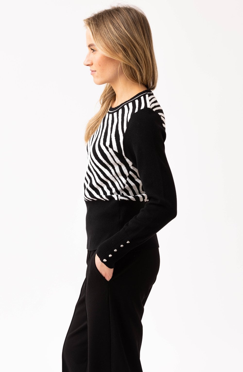 Black Diagonal Stripes and Colour Block Jumper