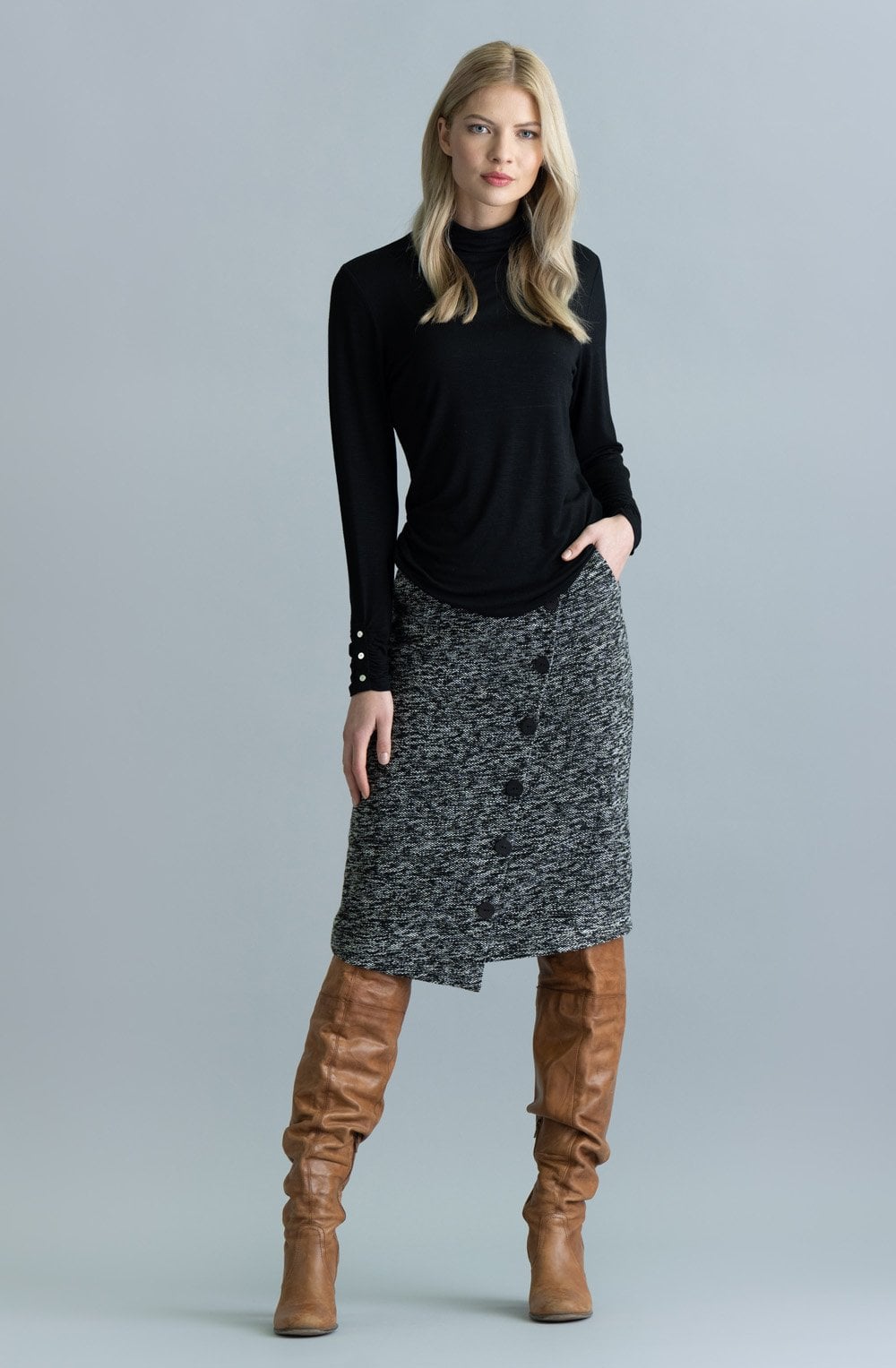 Black Jersey Polo Neck Top