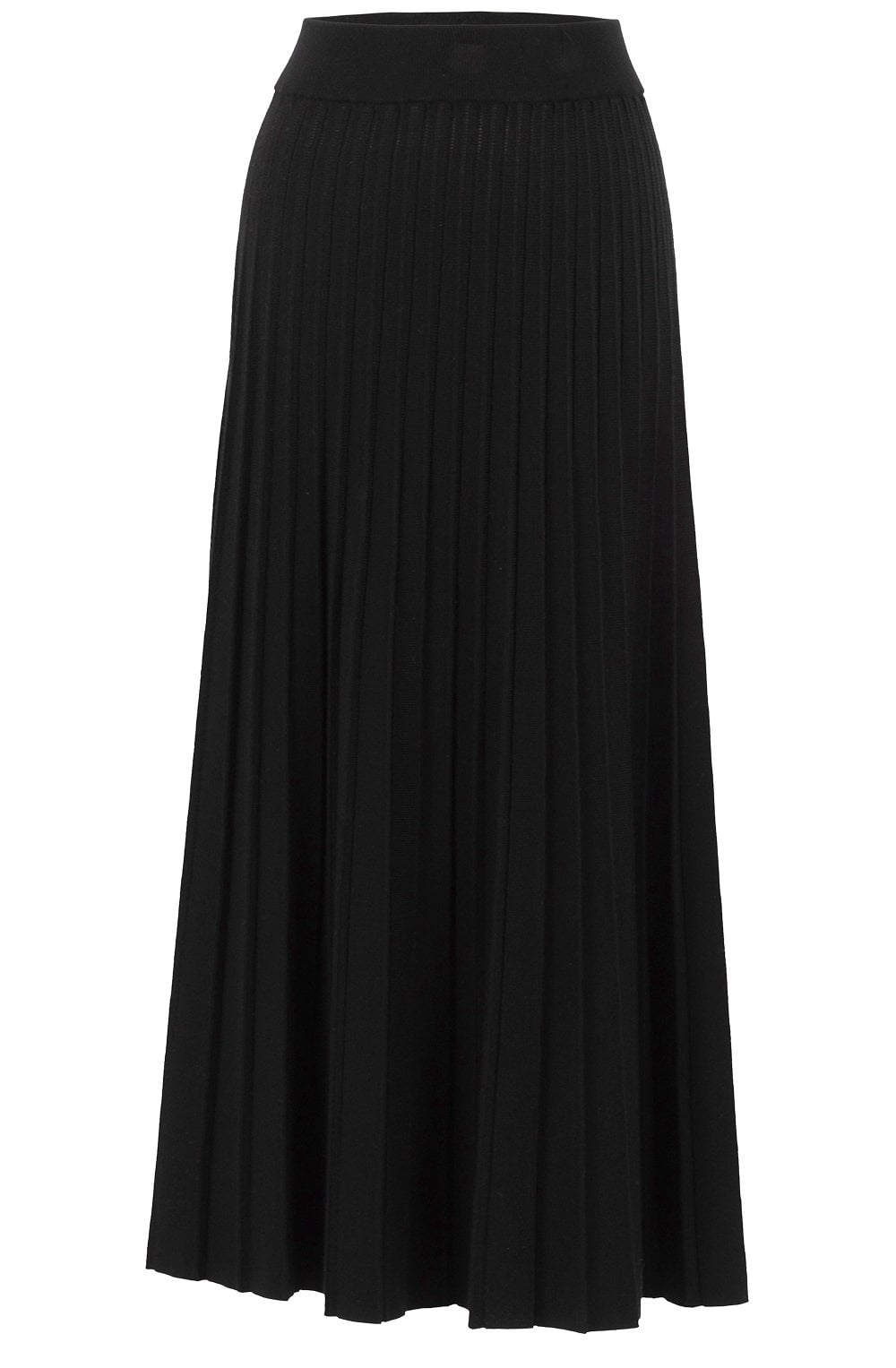 Black Knitted Pleated Midi Skirt