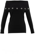 Black Off The Shoulder Jumper with Silver Metal Detail