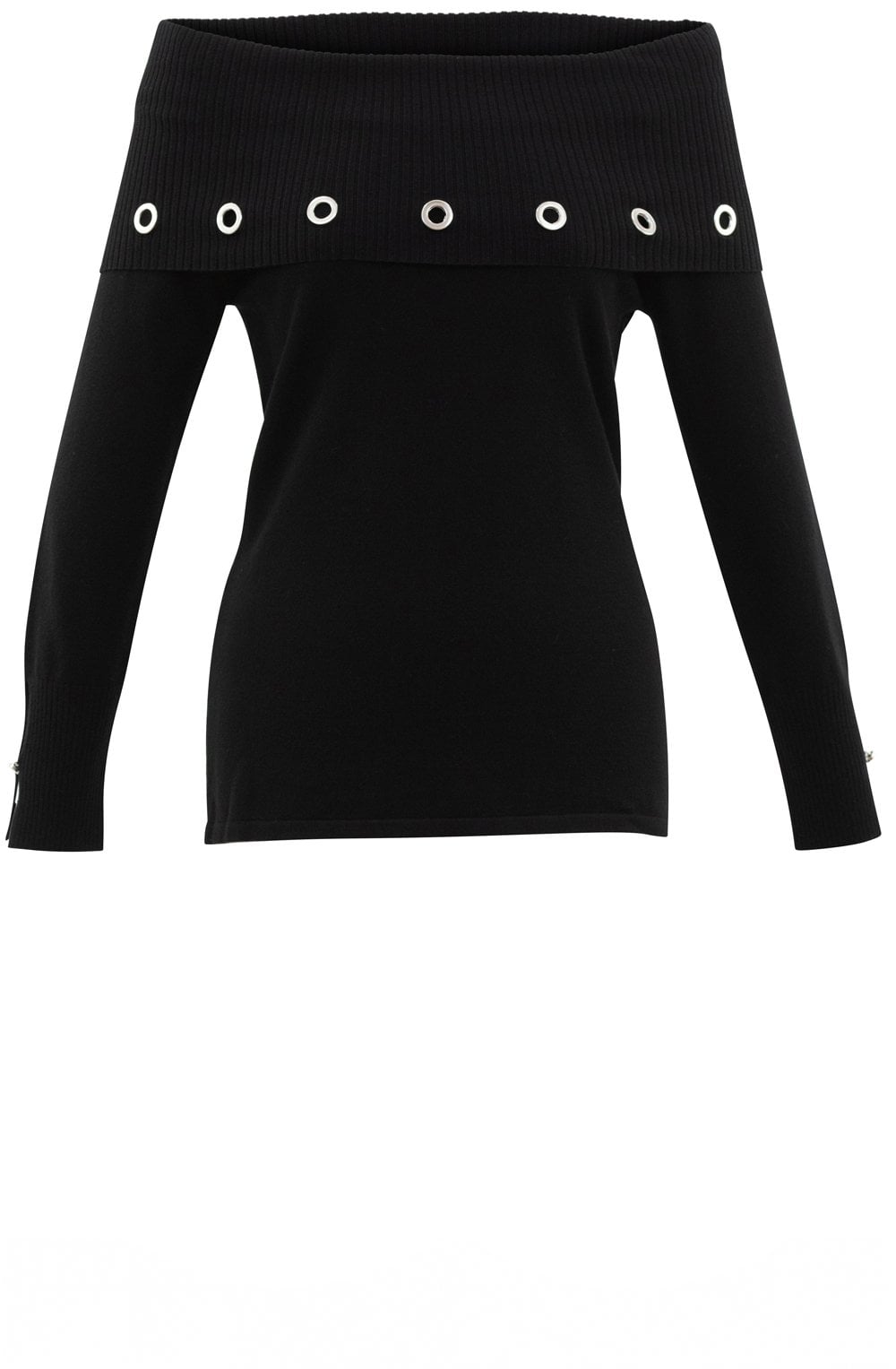 Black Off The Shoulder Jumper with Silver Metal Detail