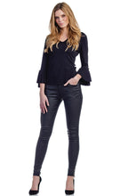 Black Pleated Bell Sleeve Top