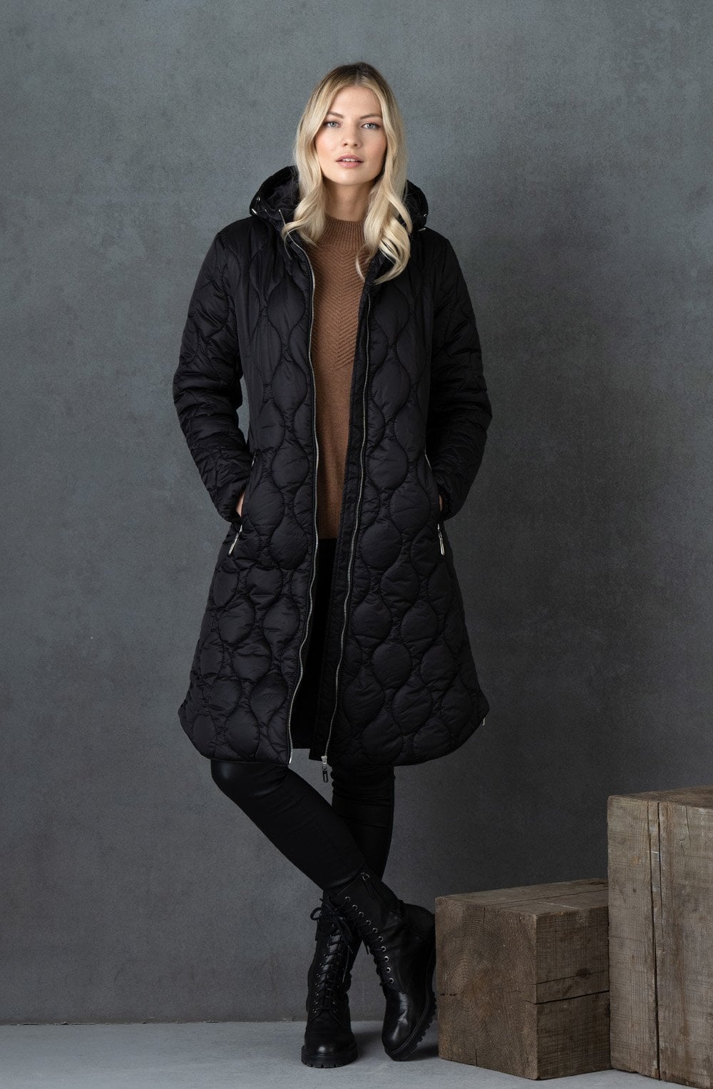 Black Quilted Midi Coat