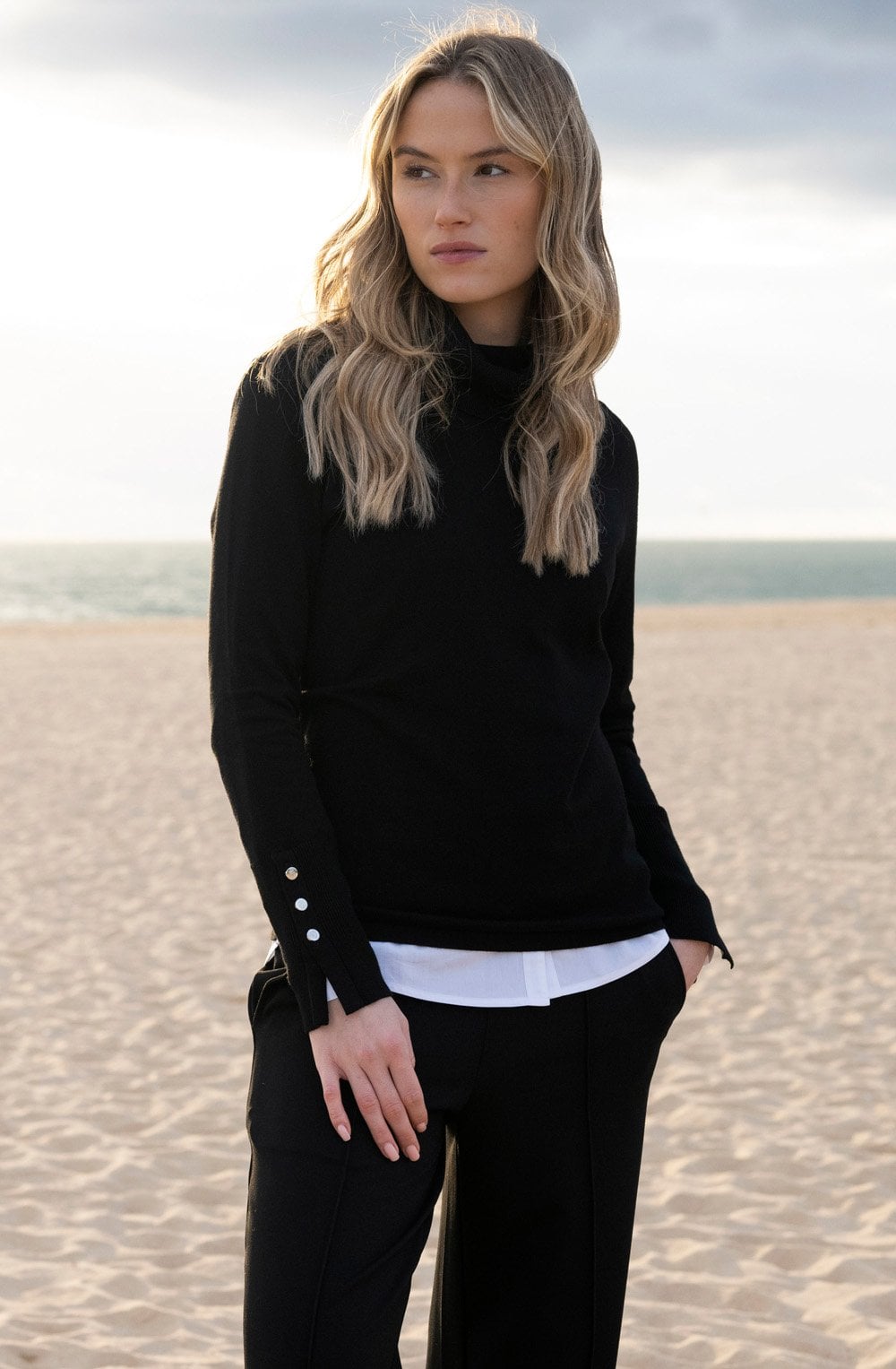 Black Roll Neck Fitted Jumper