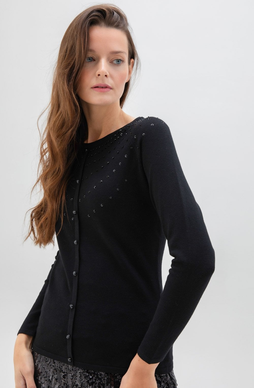 Black Sparkle Cardigan Look Sweater