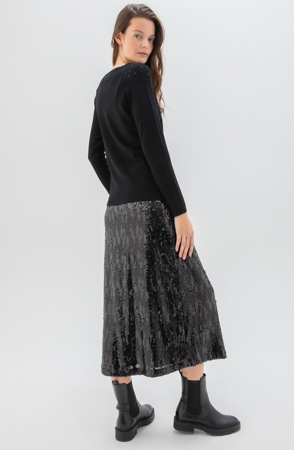 Black Sparkle Cardigan Look Sweater