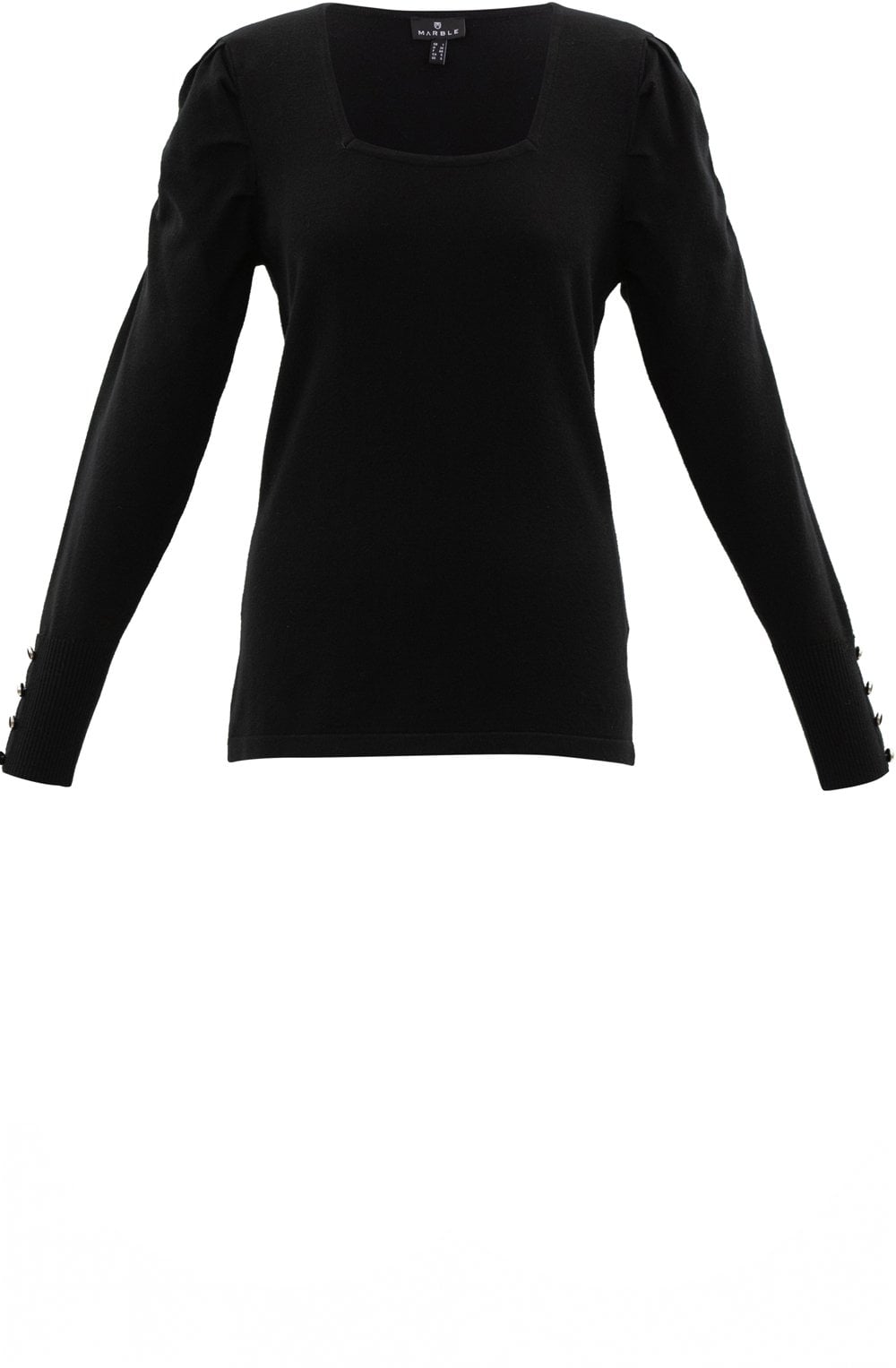 Black Square Neck Jumper with Pleat Detail