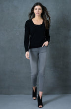 Black Square Neck Jumper with Pleat Detail