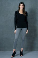 Black Square Neck Jumper with Pleat Detail