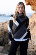Black Striped Cowl Neck Jacquard Jumper
