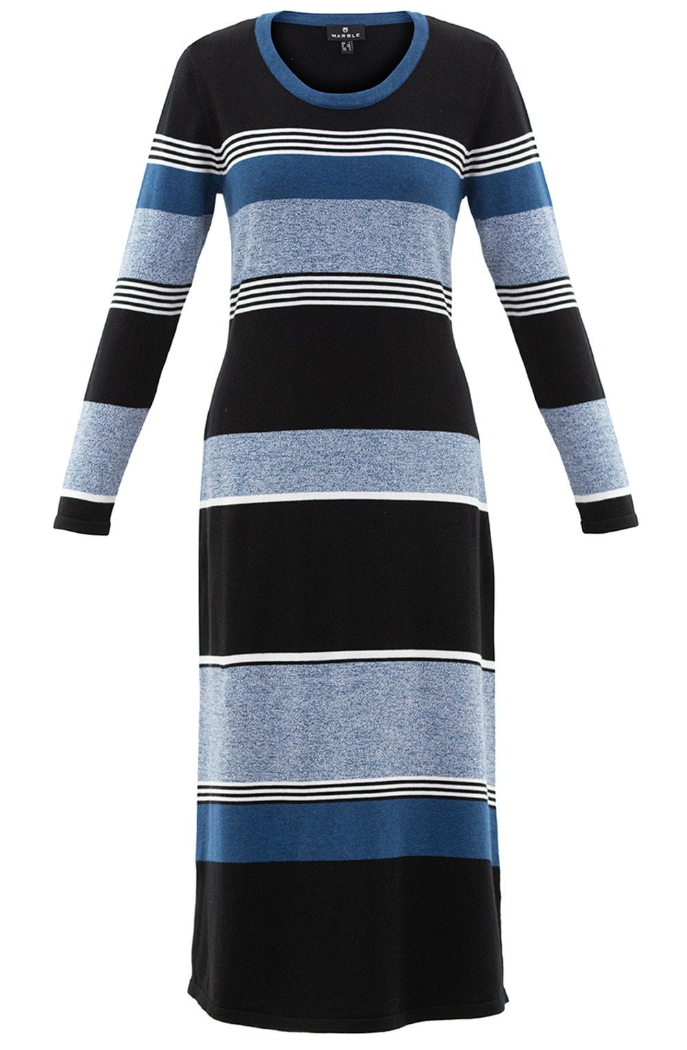 Black White and Blue Knitted Maxi Dress