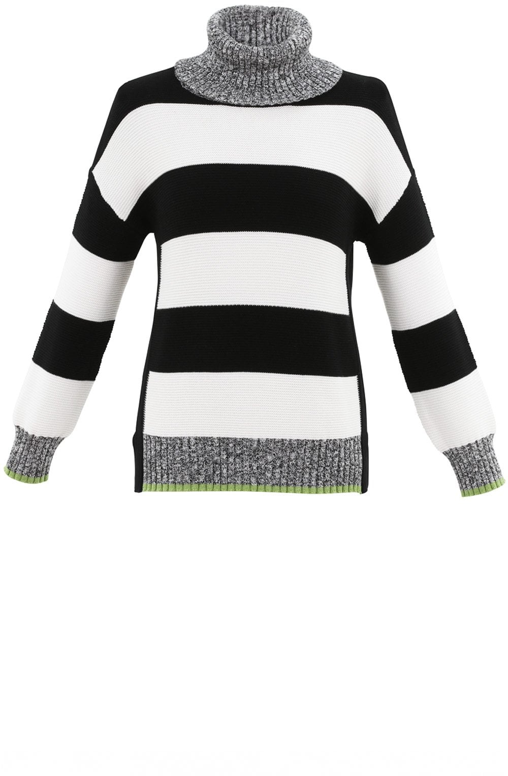 Black & White Block Stripe Jumper Green Detail
