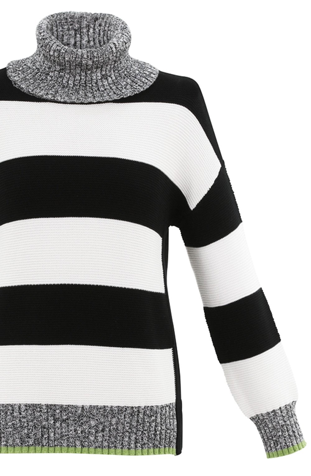 Black & White Block Stripe Jumper Green Detail