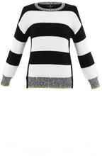 Black & White Block Stripe Jumper Green Detail