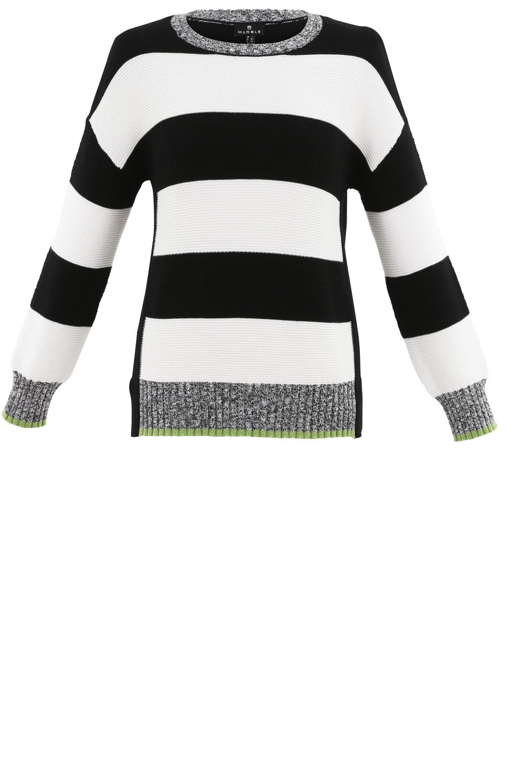 Black & White Block Stripe Jumper Green Detail