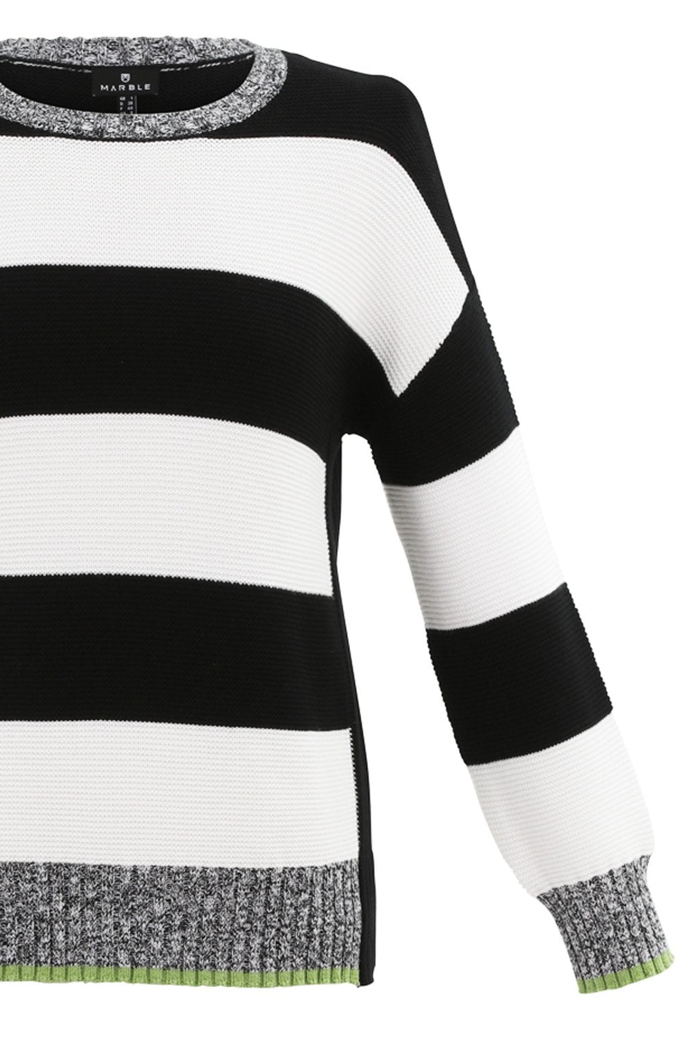 Black & White Block Stripe Jumper Green Detail