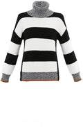 Black & White Block Stripe Jumper Tan Detail