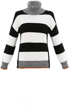 Black & White Block Stripe Jumper Tan Detail