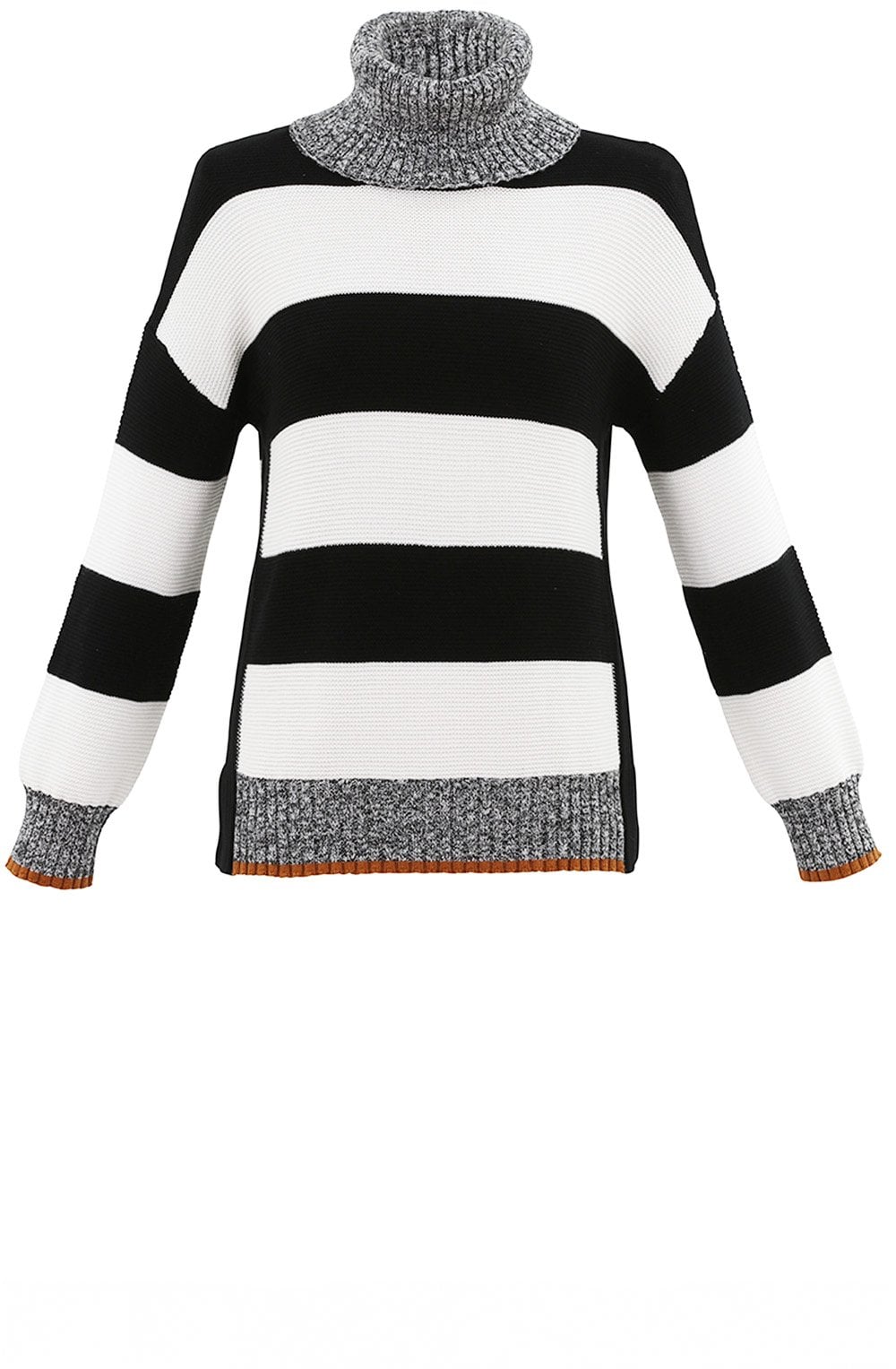 Black & White Block Stripe Jumper Tan Detail