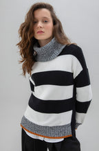 Black & White Block Stripe Jumper Tan Detail