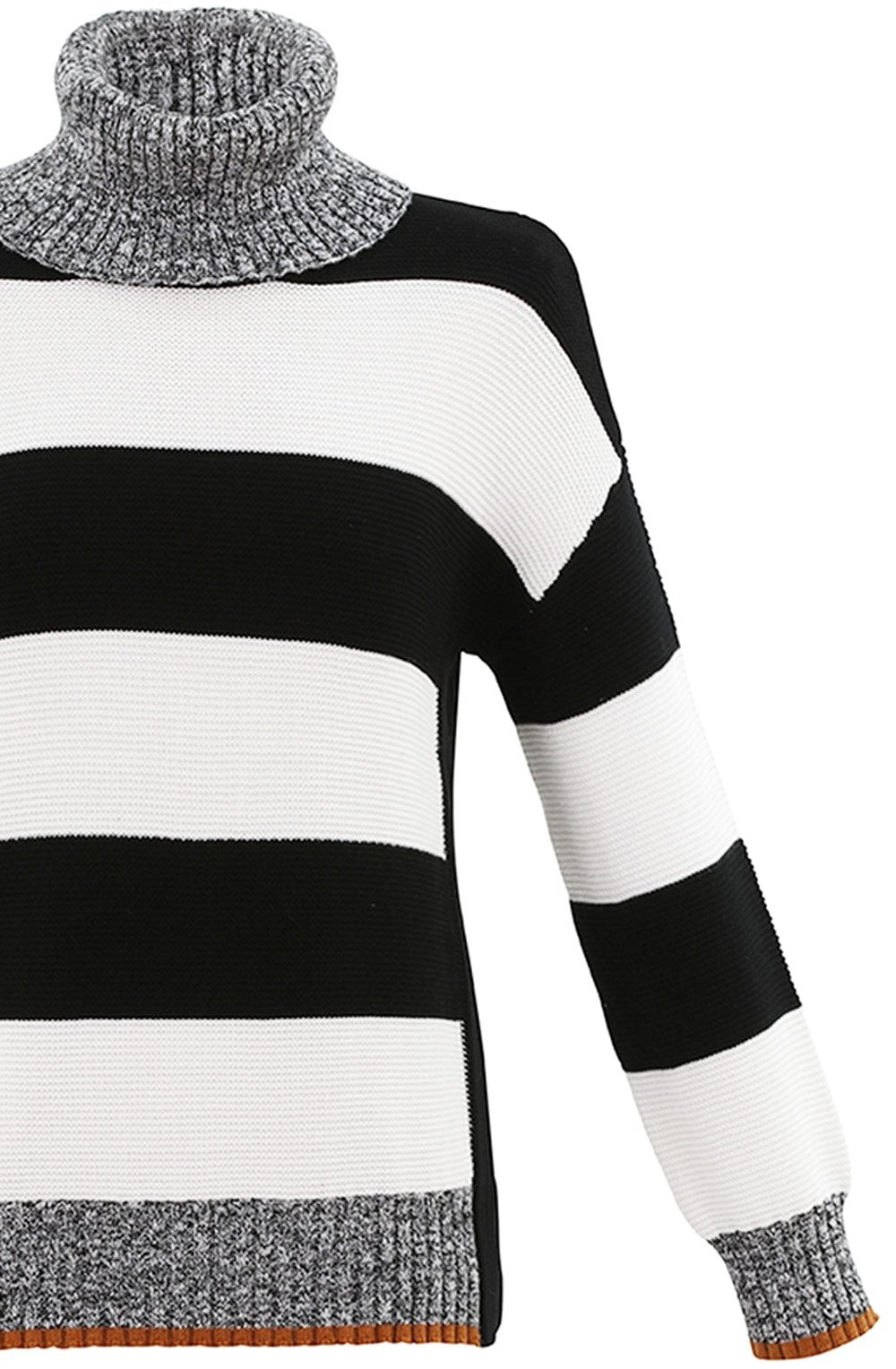 Black & White Block Stripe Jumper Tan Detail