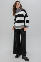 Black & White Block Stripe Jumper Tan Detail