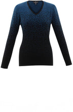 Blue and Black Graduated Pattern V Neck Jumper
