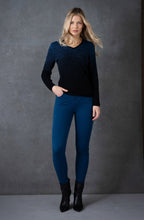 Blue and Black Graduated Pattern V Neck Jumper