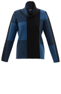 Blue and Black Large Check Roll Neck Jumper