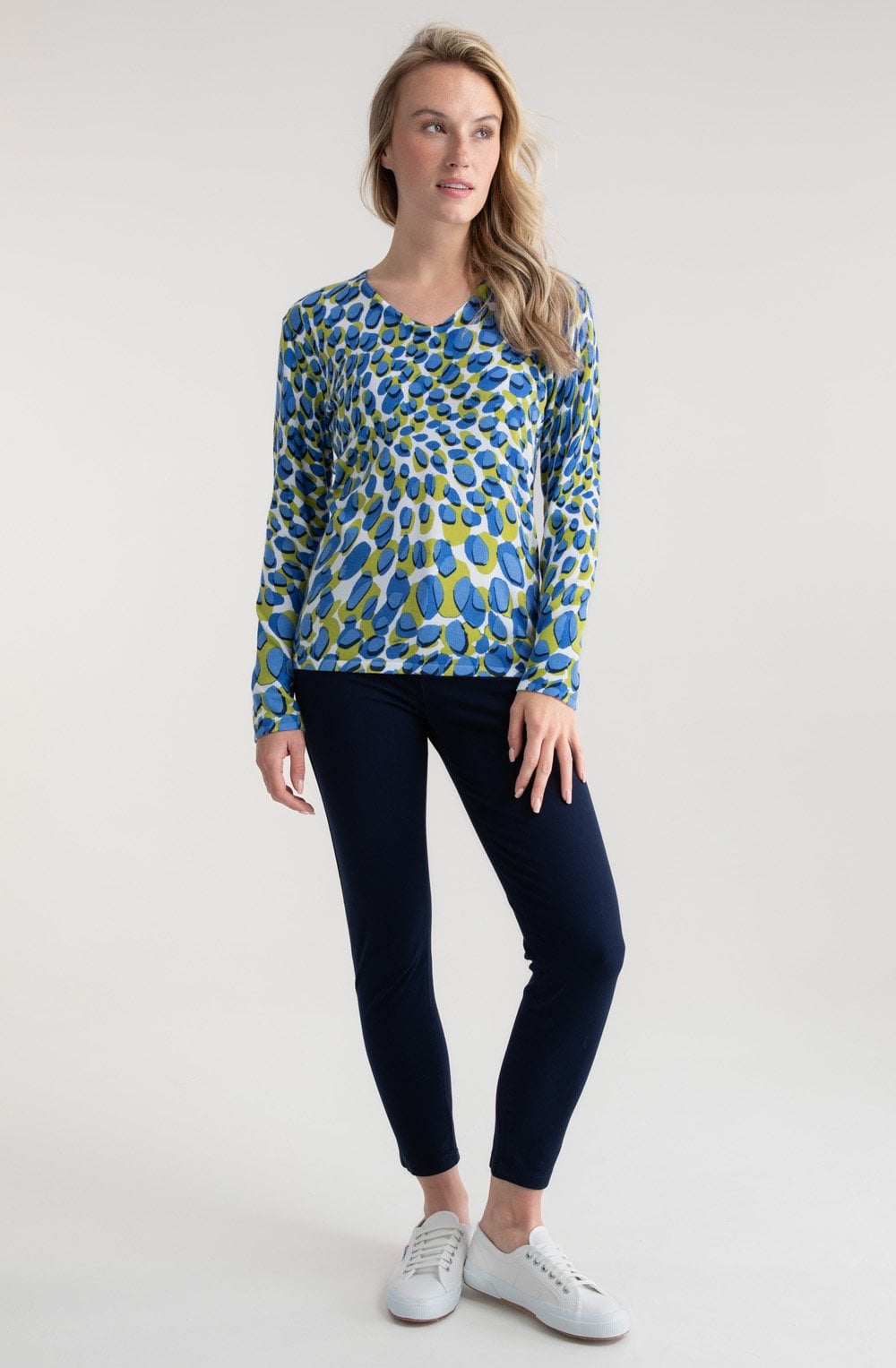 Blue and Lime Splodge Print Jumper