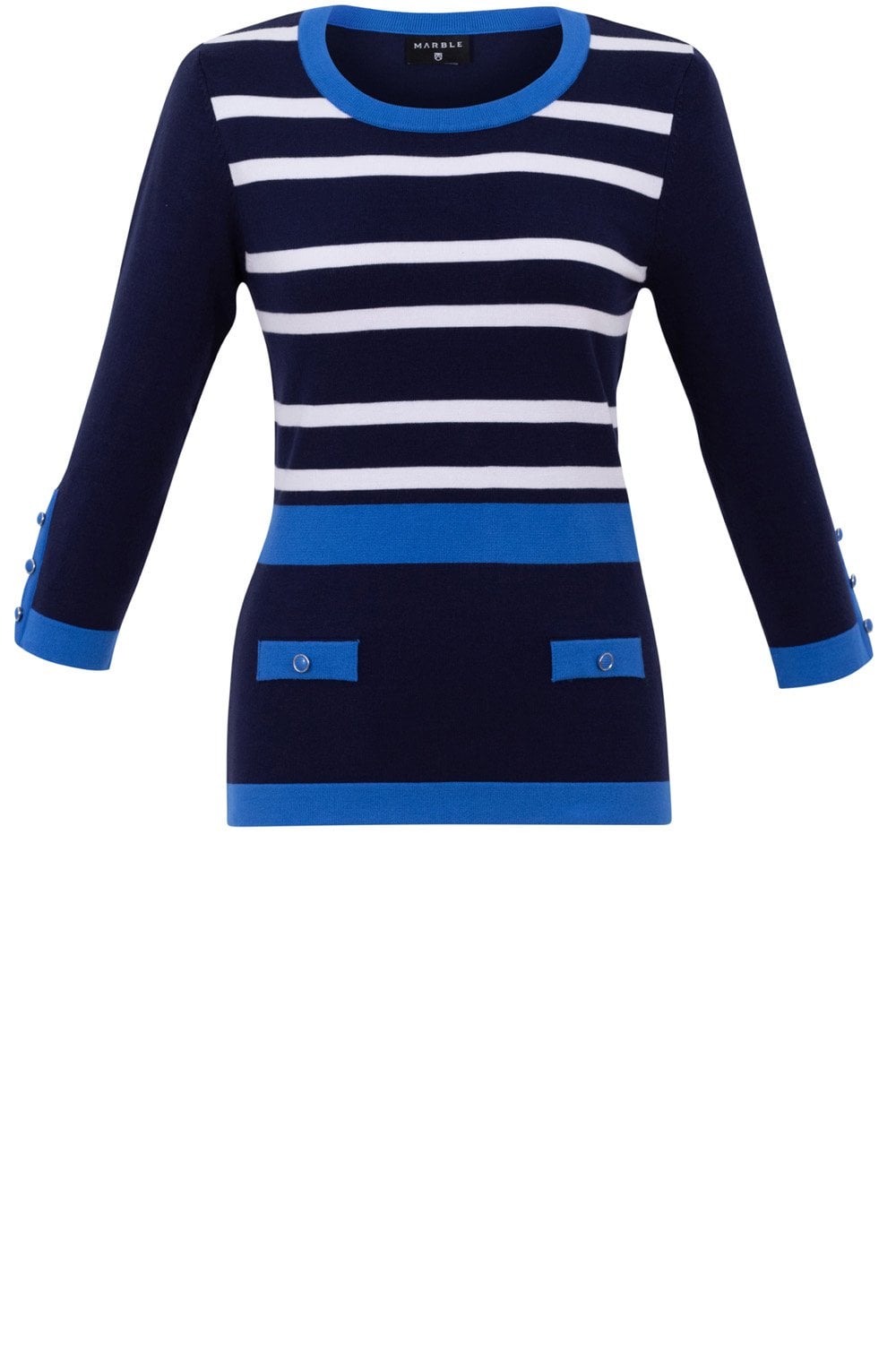 Blue and Navy Button Detail Sweater