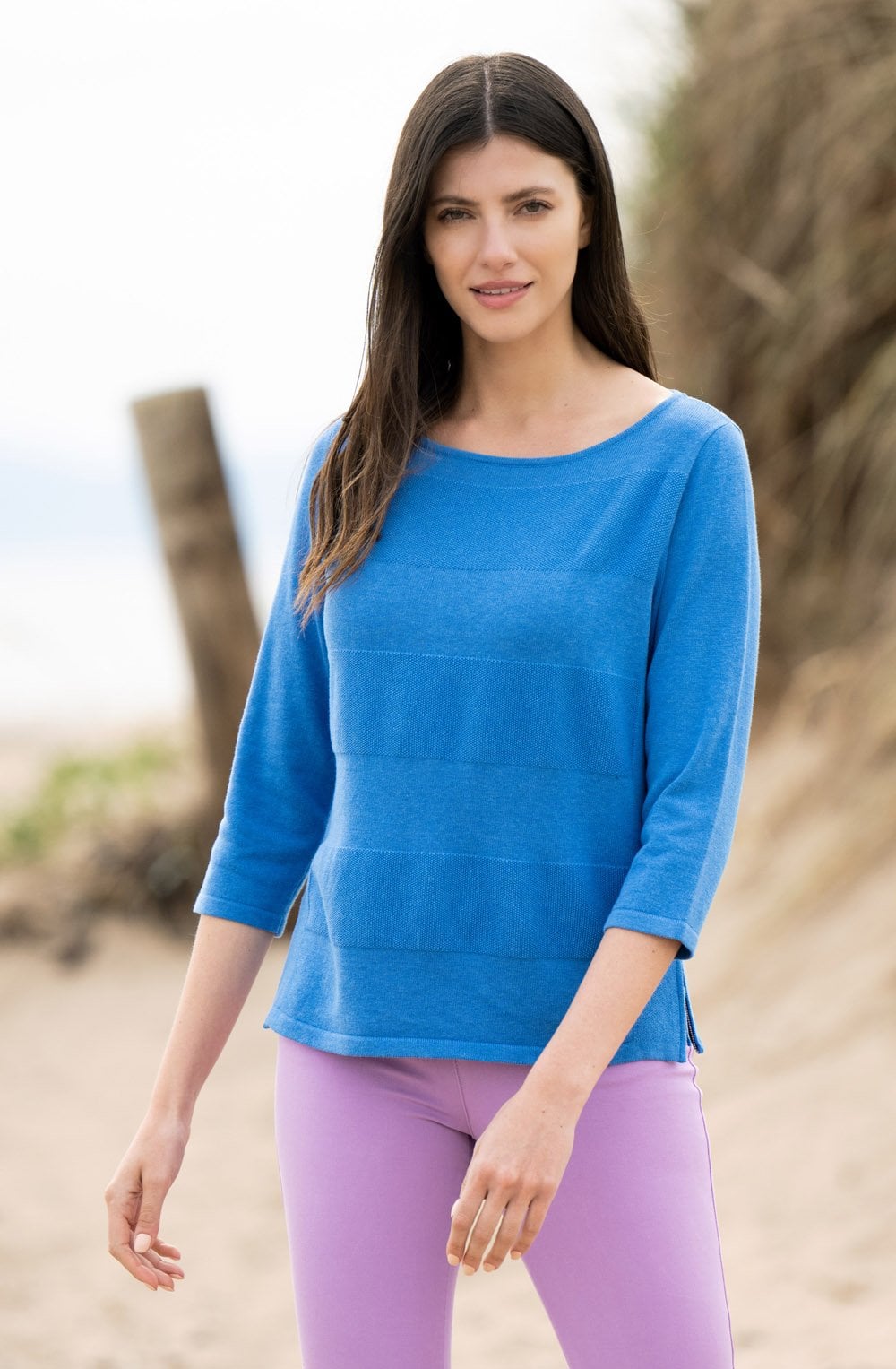 Blue Contrast Stitch Striped Jumper
