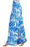 Blue Leaf Print Palazzo Jersey Trousers