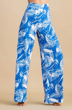 Blue Leaf Print Palazzo Jersey Trousers