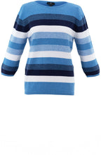 Blue Ribbed Knit Striped Sweater