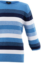 Blue Ribbed Knit Striped Sweater