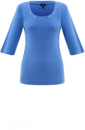 Blue T Shirt With Silver Stud Neckline