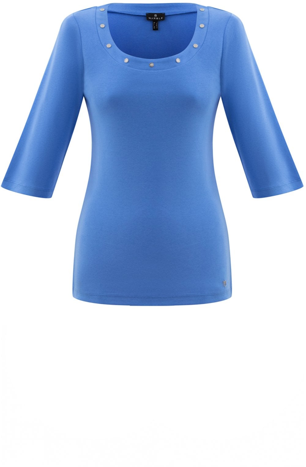 Blue T Shirt With Silver Stud Neckline