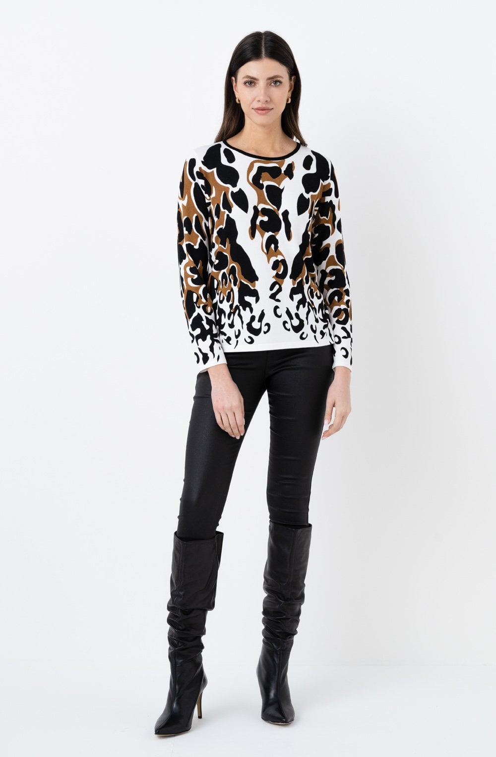 Brown Black and White Bold Print Jumper
