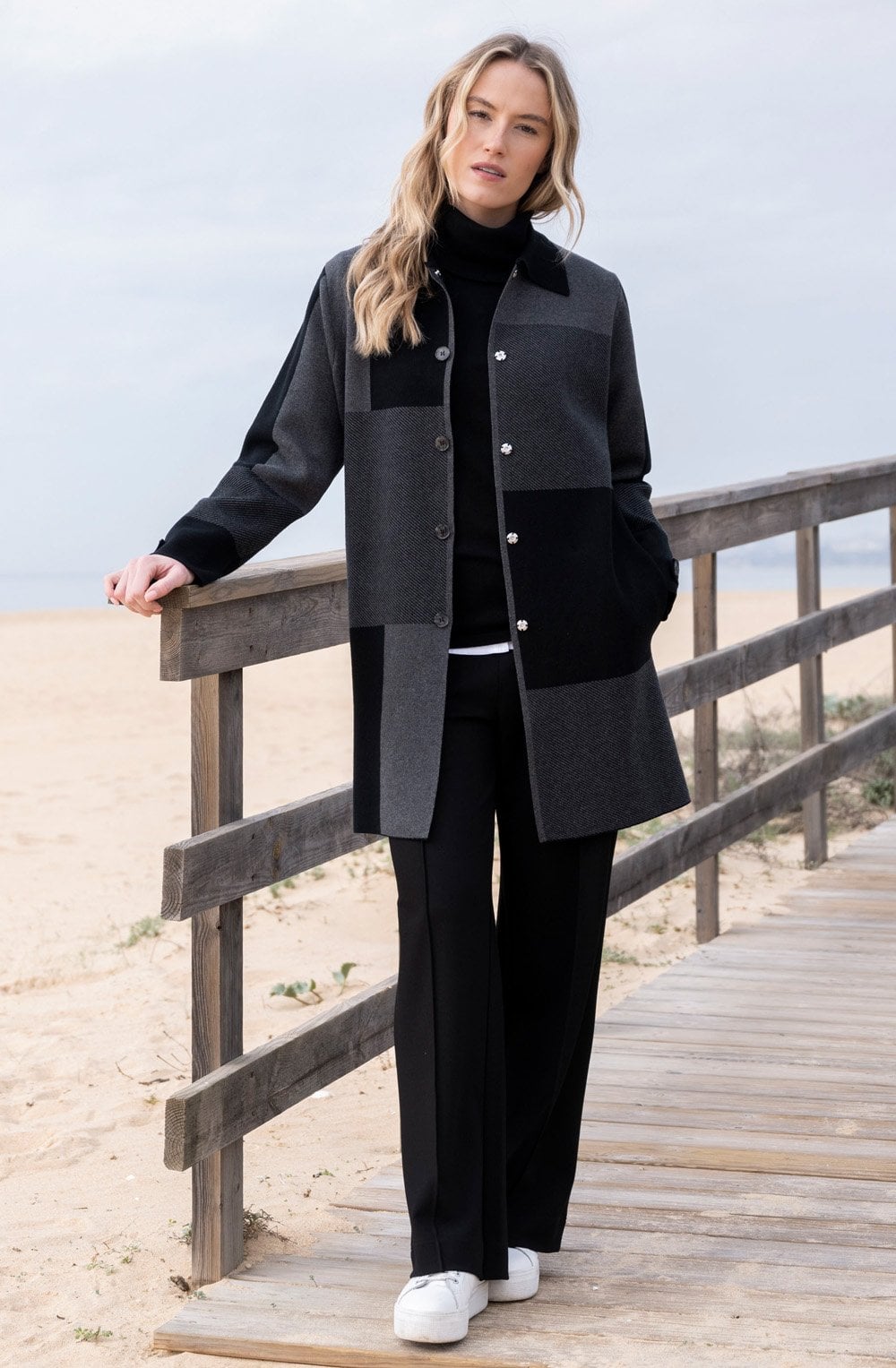 Charcoal and Black Knitted Shirt Jacket