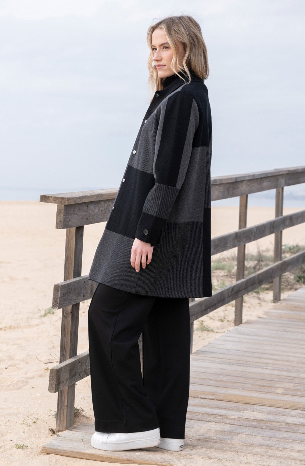 Charcoal and Black Knitted Shirt Jacket