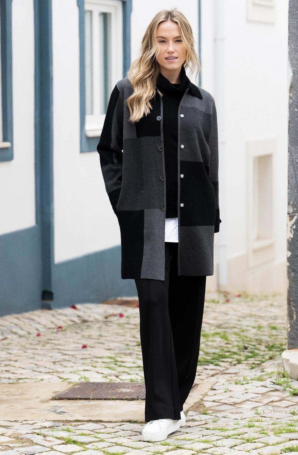 Charcoal and Black Knitted Shirt Jacket