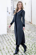 Charcoal and Black Knitted V Neck Dress