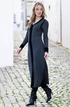 Charcoal and Black Knitted V Neck Dress