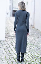 Charcoal and Black Knitted V Neck Dress