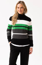 Charcoal and Green Striped Cowl Neck Jumper