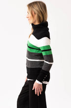 Charcoal and Green Striped Cowl Neck Jumper