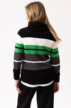 Charcoal and Green Striped Cowl Neck Jumper