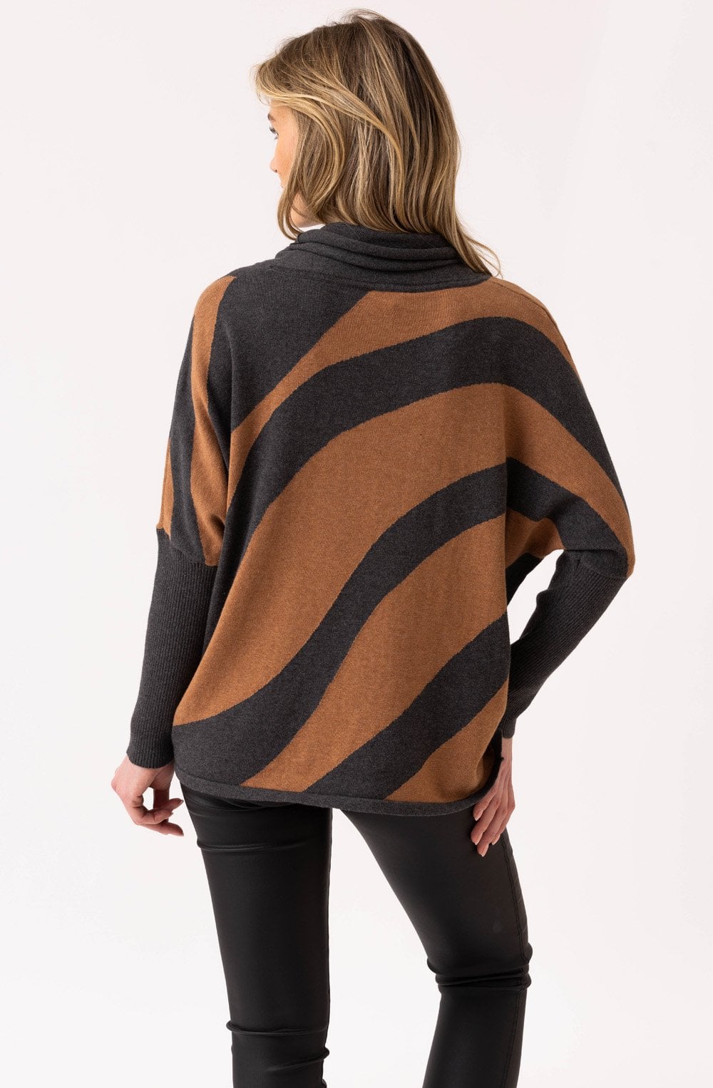 Charcoal and Tobacco Batwing Cowl Neck Jumper