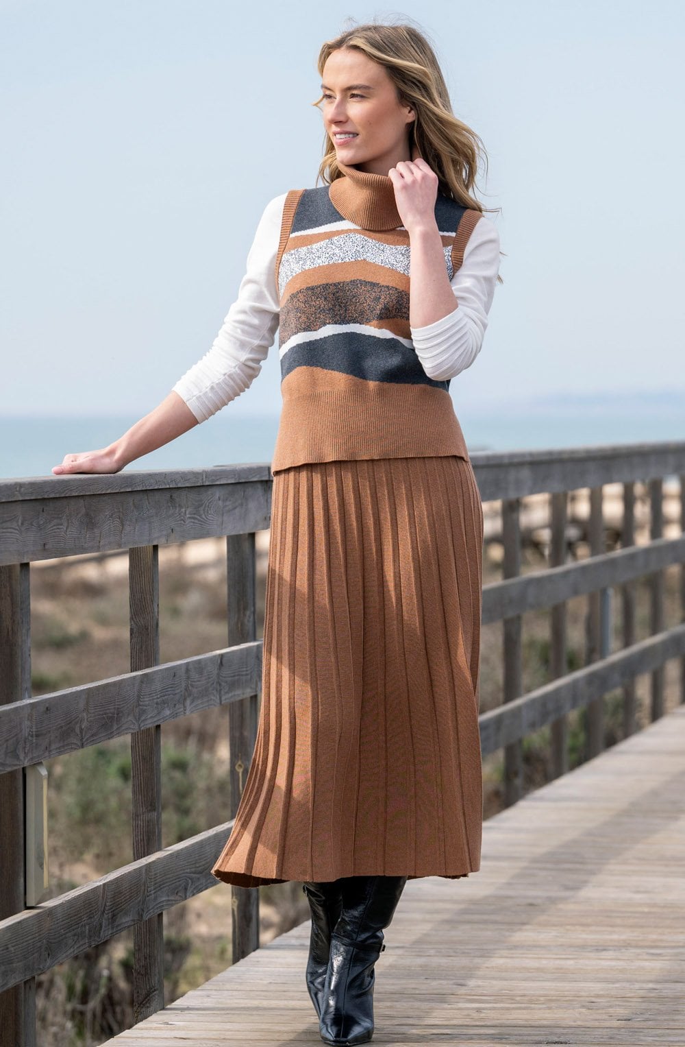 Charcoal and Tobacco Removable Snood Knitted Vest